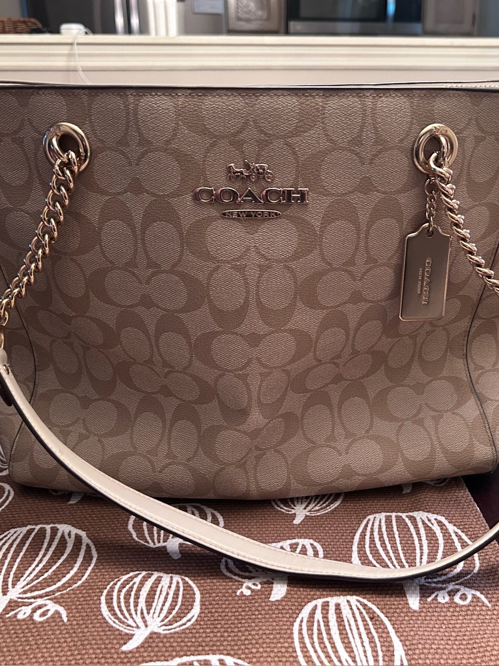 Coach Signature Tote in Taupe and Cream Accents